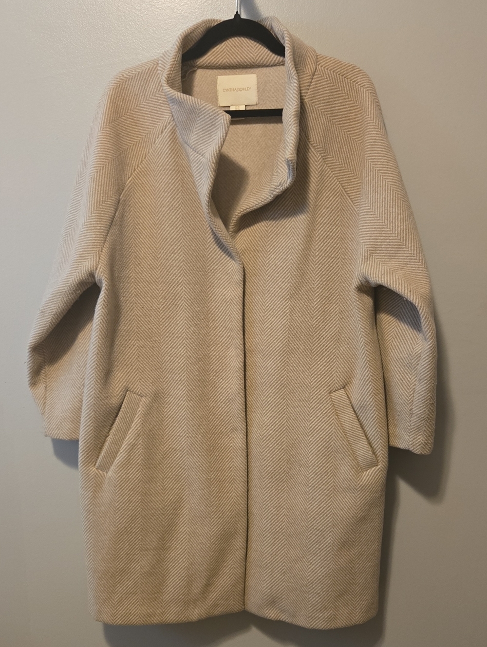 Cynthia Rowley Wool Bleand Coat Tan/Cream Button Up Sz. 1X